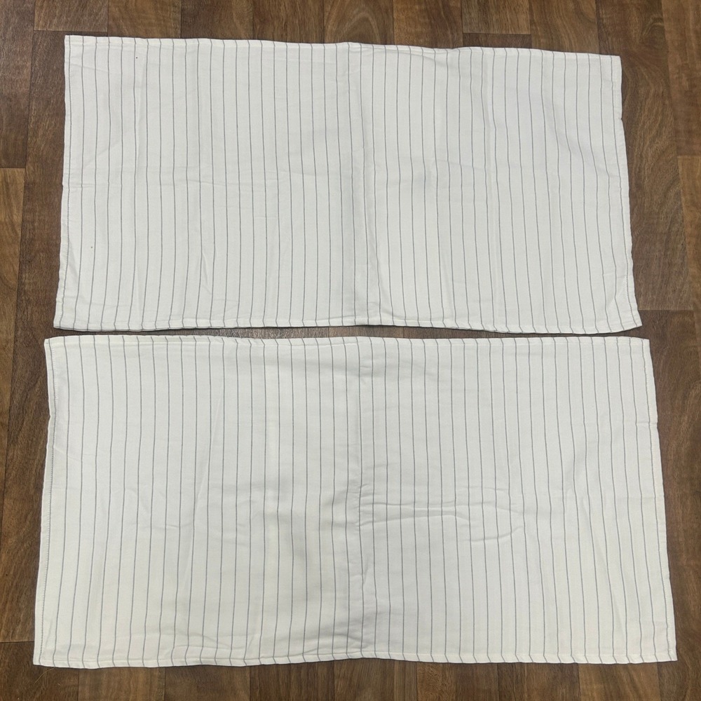 Minimalist Hotel Cotton King Pillow Shams Set of 2 White Gray Stripe‎ Inu Home